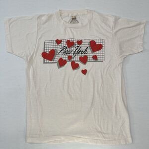 VTG 1980's NEW YORK Hearts Grid Tee/ 18.5" x 24"/ Screen Stars Tag